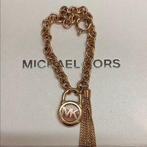 Michael Kors Rose Gold Chain Tassel Logo Bracelet